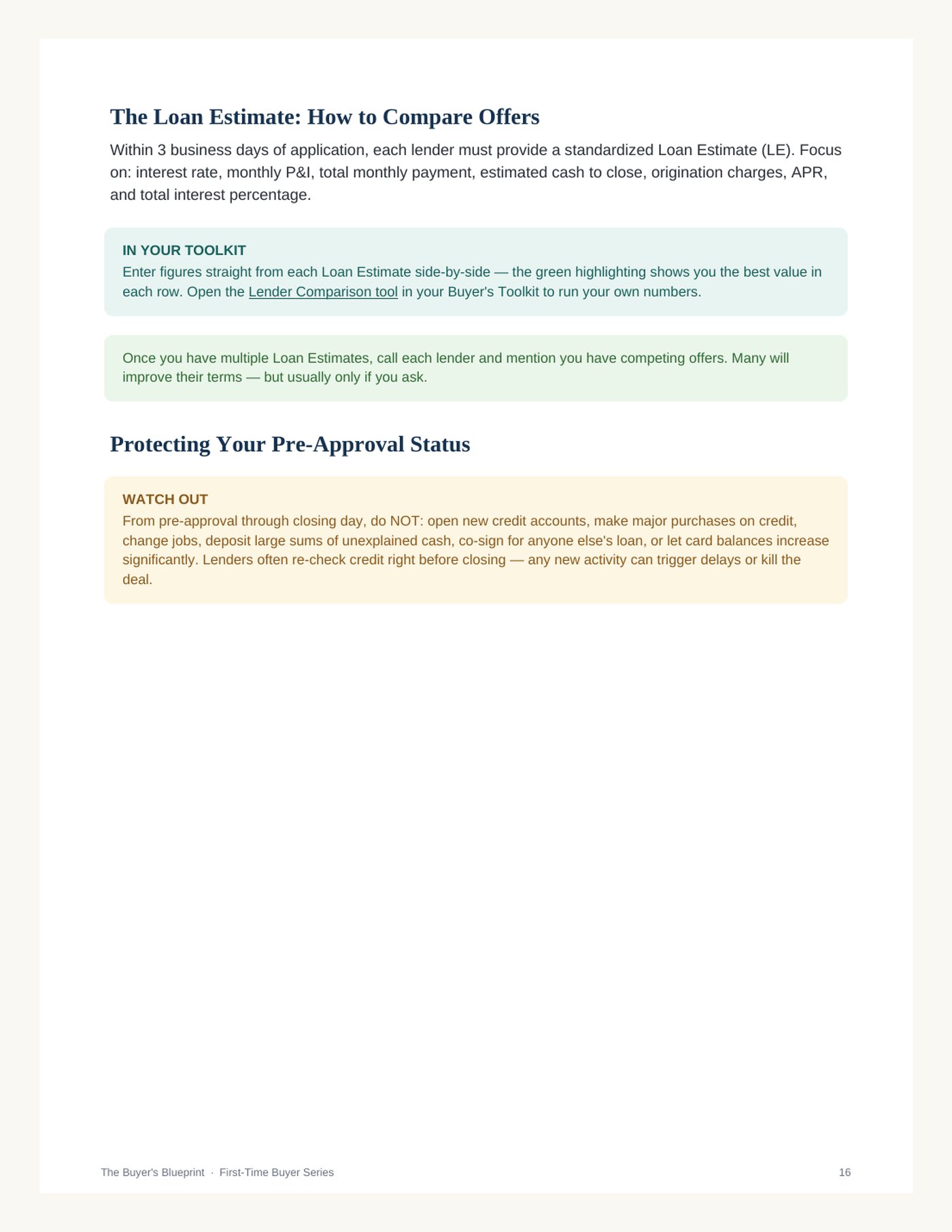 Guide page showing how to compare Loan Estimates between lenders
